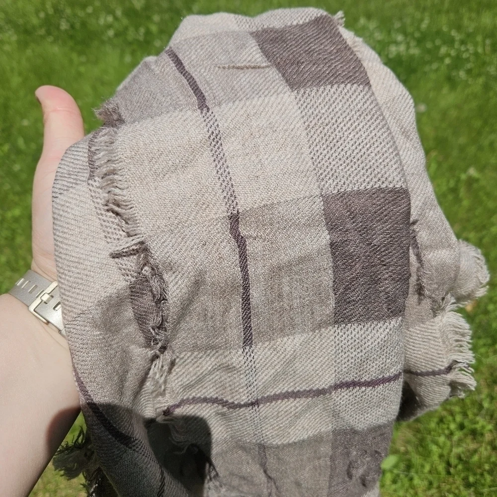 J. Jill tan and brown plaid fringe scarf